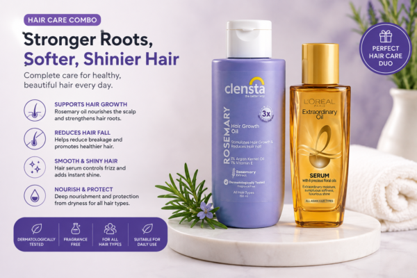 Hair Growth & Nourishment Combo – Clensta Rosemary Hair Growth Oil (150ml) + L'Oréal Paris Extraordinary Oil Hair Serum